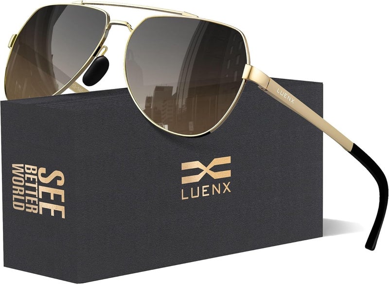 LUENX Aviator Sunglasses for Men Women Polarized New Shades Large Metal Frame - UV 400 Protection - Image 1